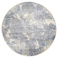 Tapis rond noué à la main en soie gris Broken and Erased Kashan Design 11'10"x11'10"