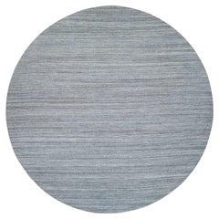 11'10 "x11'10" Grauer handgewebter Moderner Striae Design Wolle Runder Orientteppich