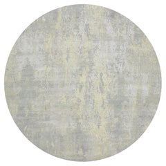 11'10 "x11'10" Gris Design Modern Abstrait Laine Pure Soie Noué à la Main Rond
