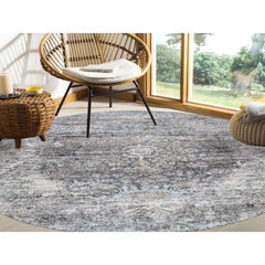 11'10"x11'10" Gray Transitional Silk with Textured Wool Hand Knotted Round Rug
