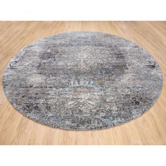 11'10"x11'10" Gray Transitional Silk with Textured Wool Hand Knotted Round Rug