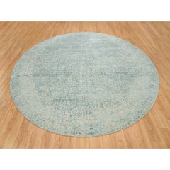 11'10"x11'10" Gray Wool and Silk Modern Jacquard Hand Loomed Round Oriental Rug