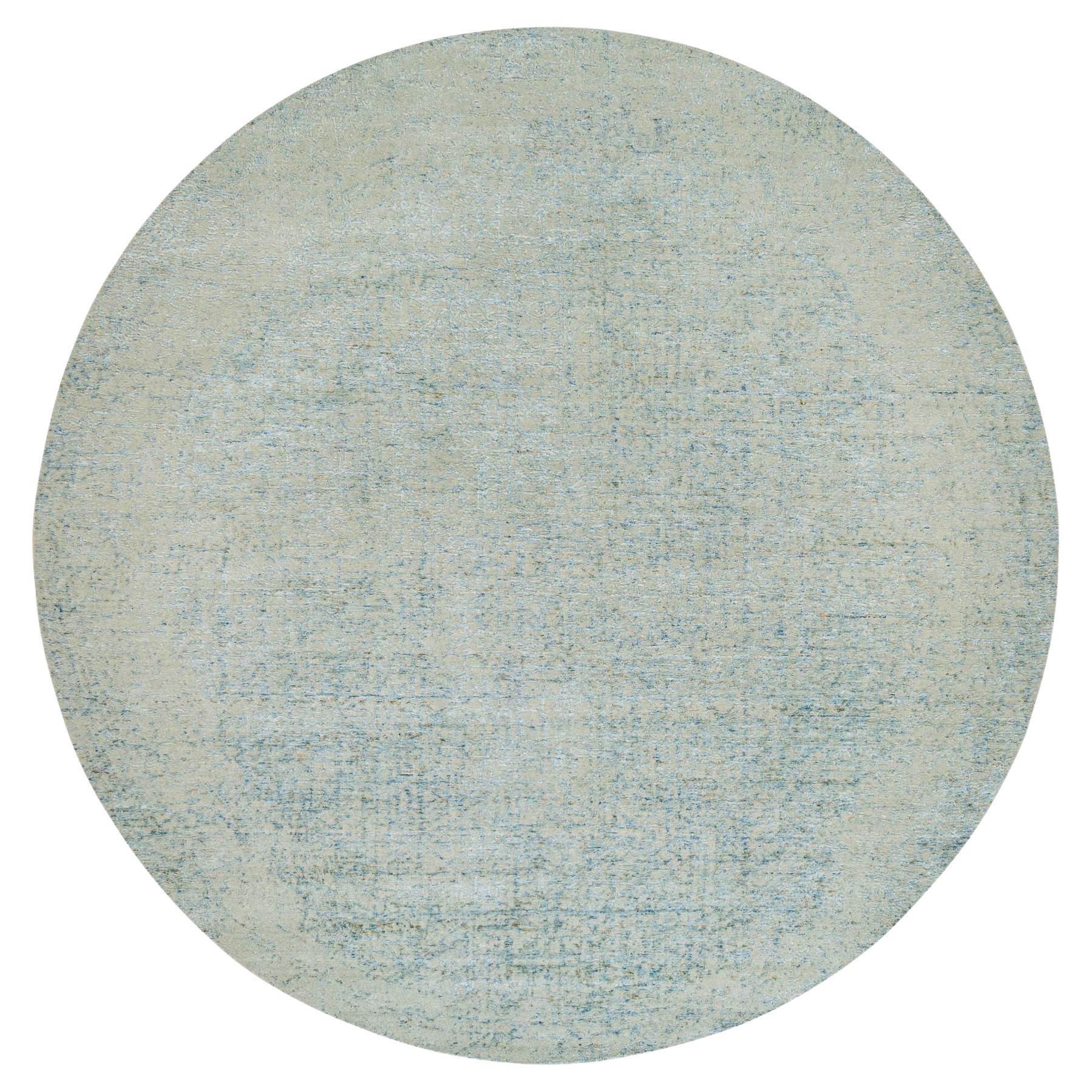 11'10"x11'10" Gray Wool and Silk Modern Jacquard Hand Loomed Round Oriental Rug For Sale