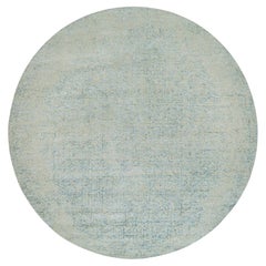11'10"x11'10" Gray Wool and Silk Modern Jacquard Hand Loomed Round Oriental Rug