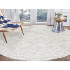 11'10"x11'10" Hand Loomed Undyed Natural Wool Plain Modern Design Gray Round Rug