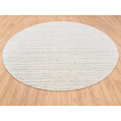 11'10"x11'10" Hand Loomed Undyed Natural Wool Plain Modern Design Gray Round Rug