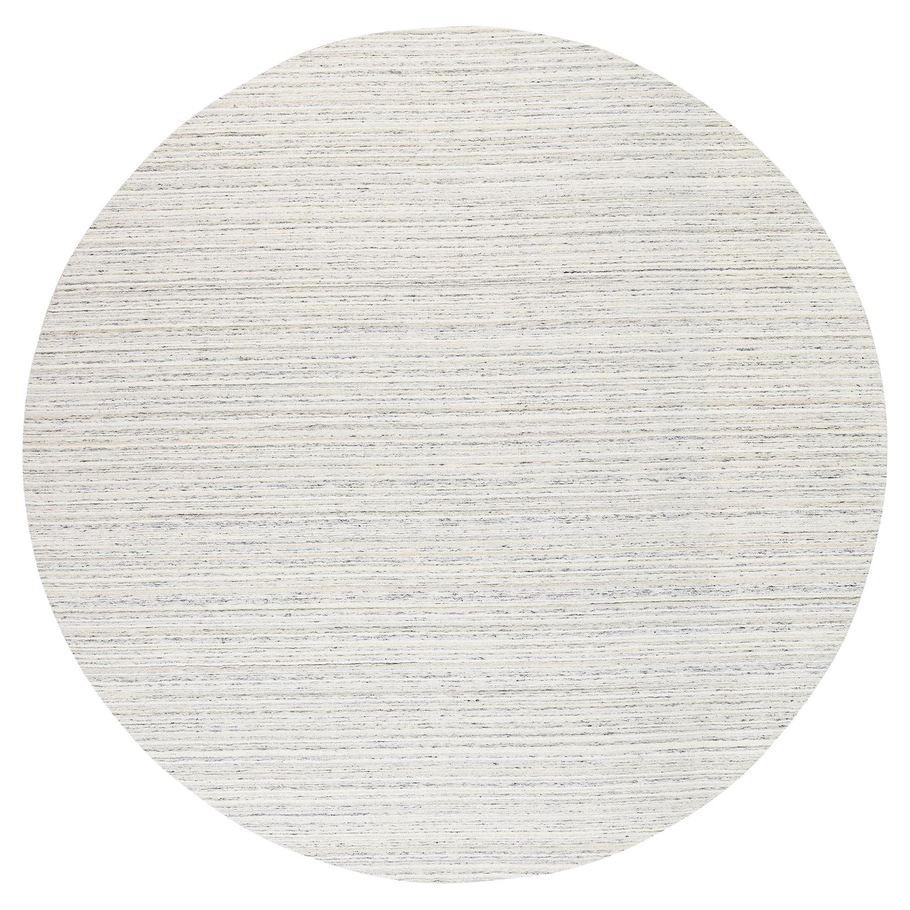 11'10"x11'10" Hand Loomed Undyed Natural Wool Plain Modern Design Gray Round Rug