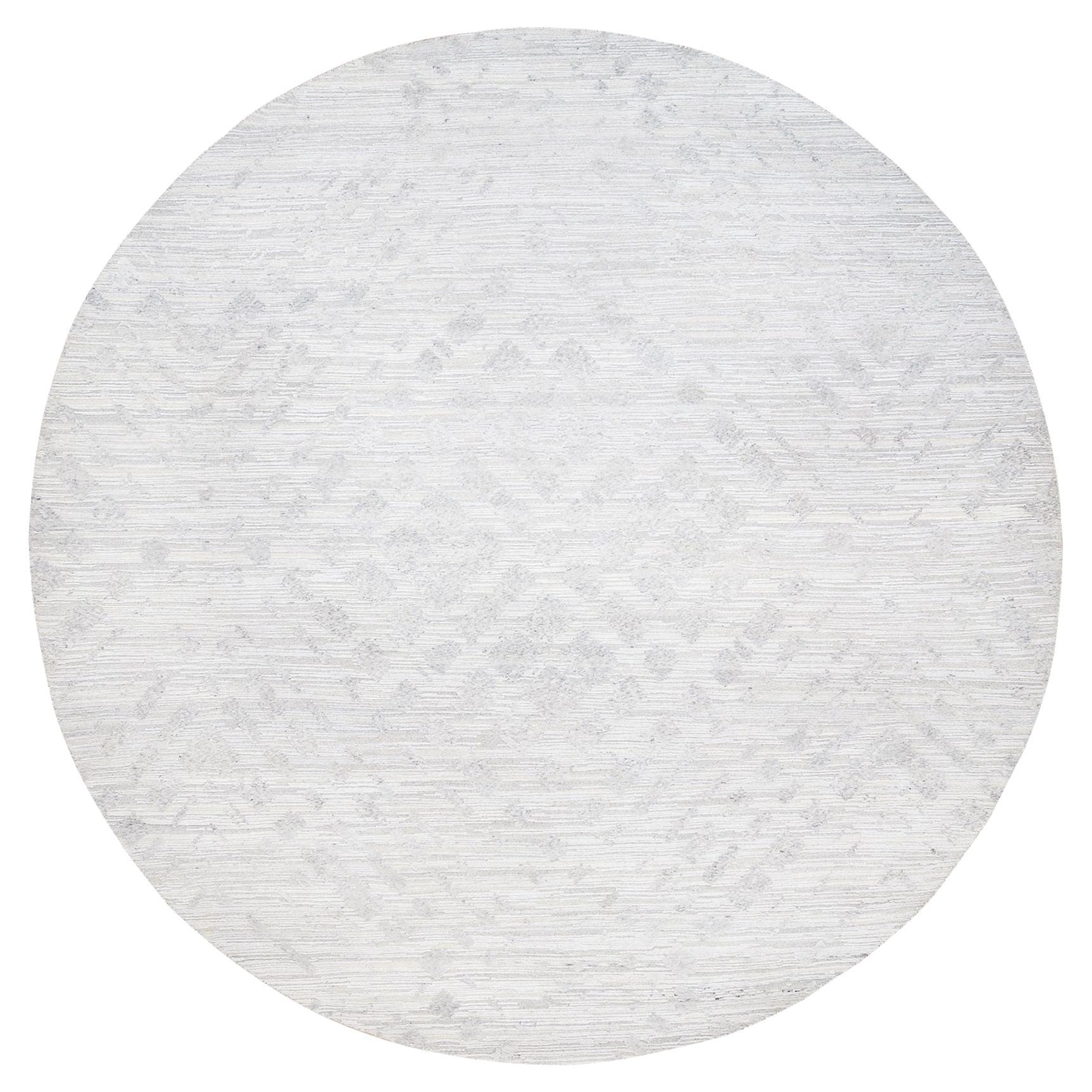 11'10 "x11'10" Tapis rond moderne en laine naturelle non teintée filée à la main Ivoire
