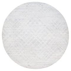 11'10 "x11'10" Tapis rond moderne en laine naturelle non teintée filée à la main Ivoire