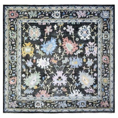 11'10"x11'10" Olive Black Afghan Angora Oushak Pure Wool Hand Knotted Square Rug