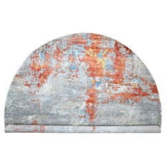 11'10"x11'10" Rust Orange Hand Knotted Abstract Design Wool and Silk Round Rug