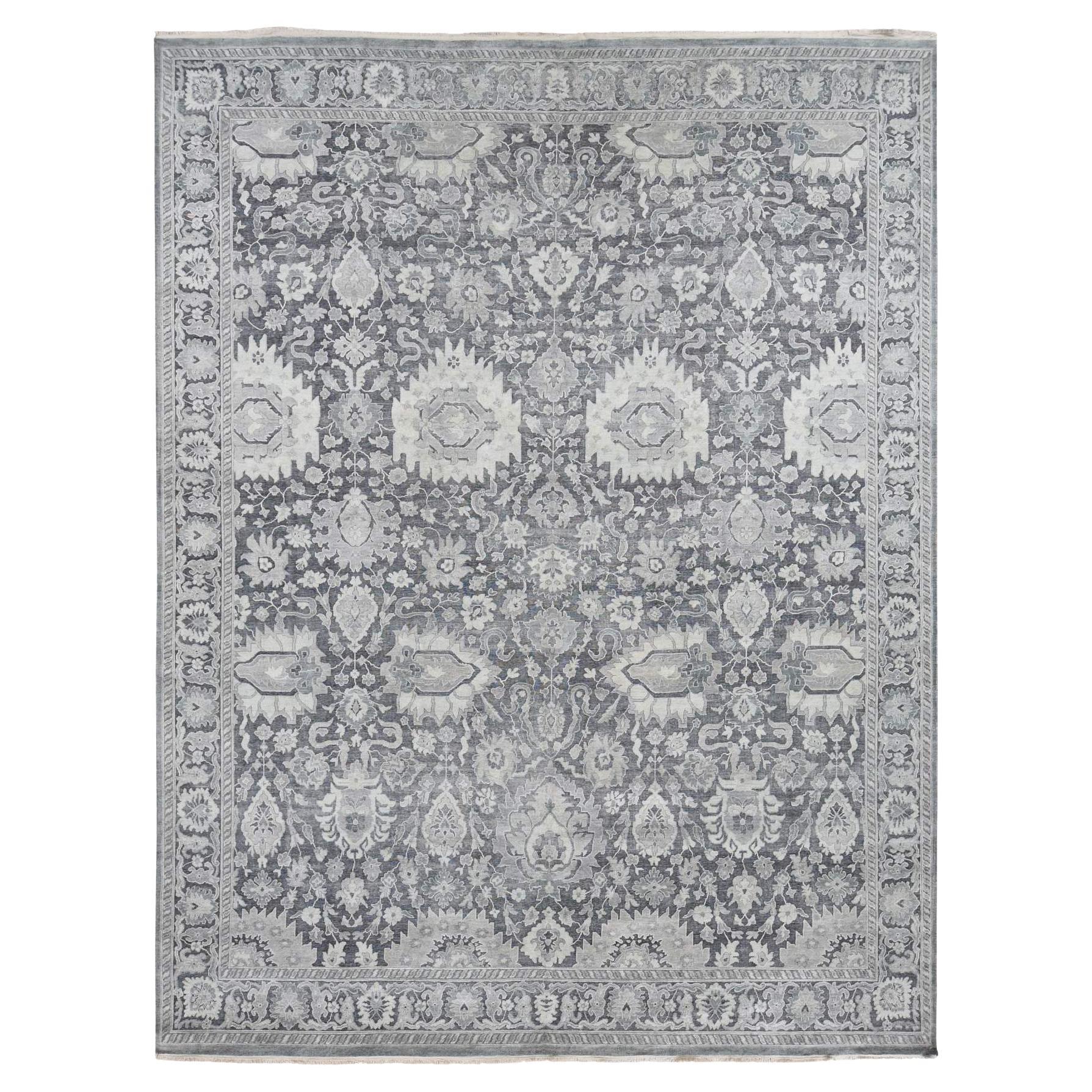 11'10 "x14'10" Anchor Gray annodato a mano in seta Oushak Influence con lana strutturata in vendita