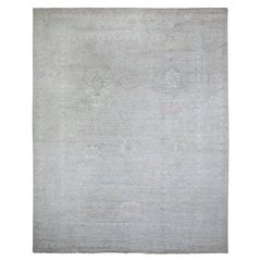 11'10"x14'10" Mineral Gray Pure Wool Hand Knotted Angora Oushak Oriental Rug