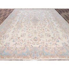 11'10"x14'2" Ivory Vintage Zoroastrian Karman Hand Knotted Wool XL Oriental Rug