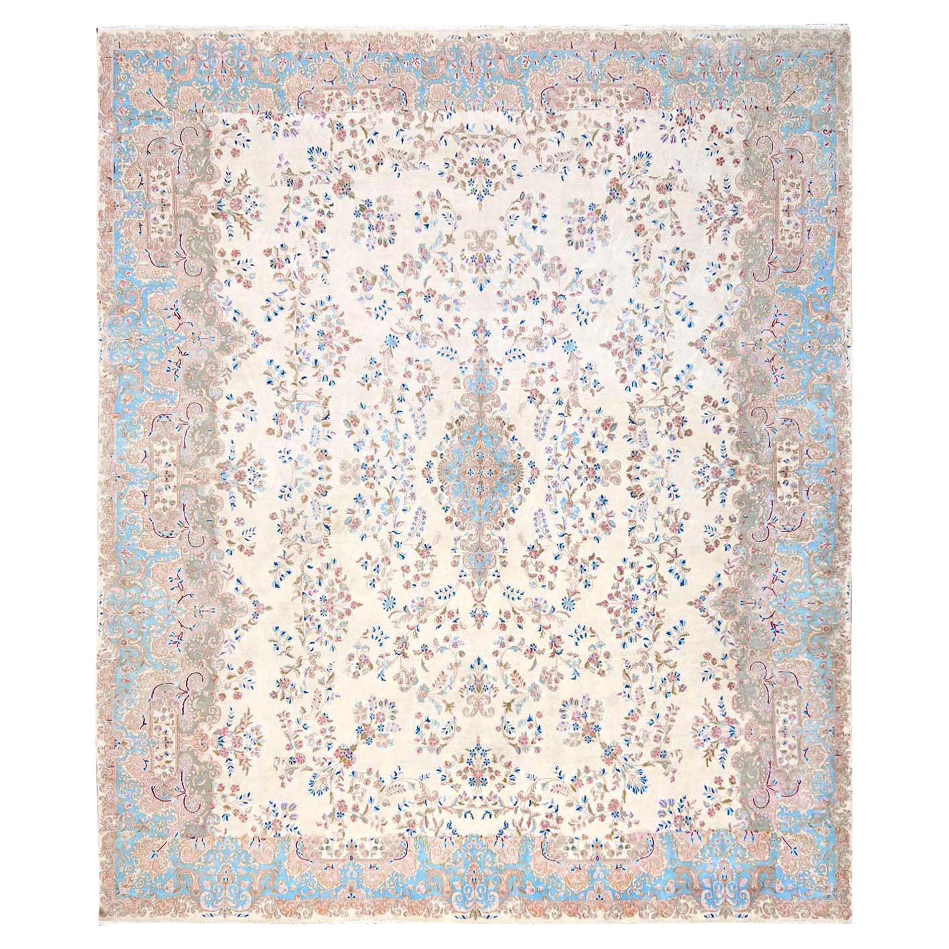 11
10 "x14
2" Elfenbein Vintage Persisch Kerman Handgeknüpft Weiche Wolle XL Orientteppich