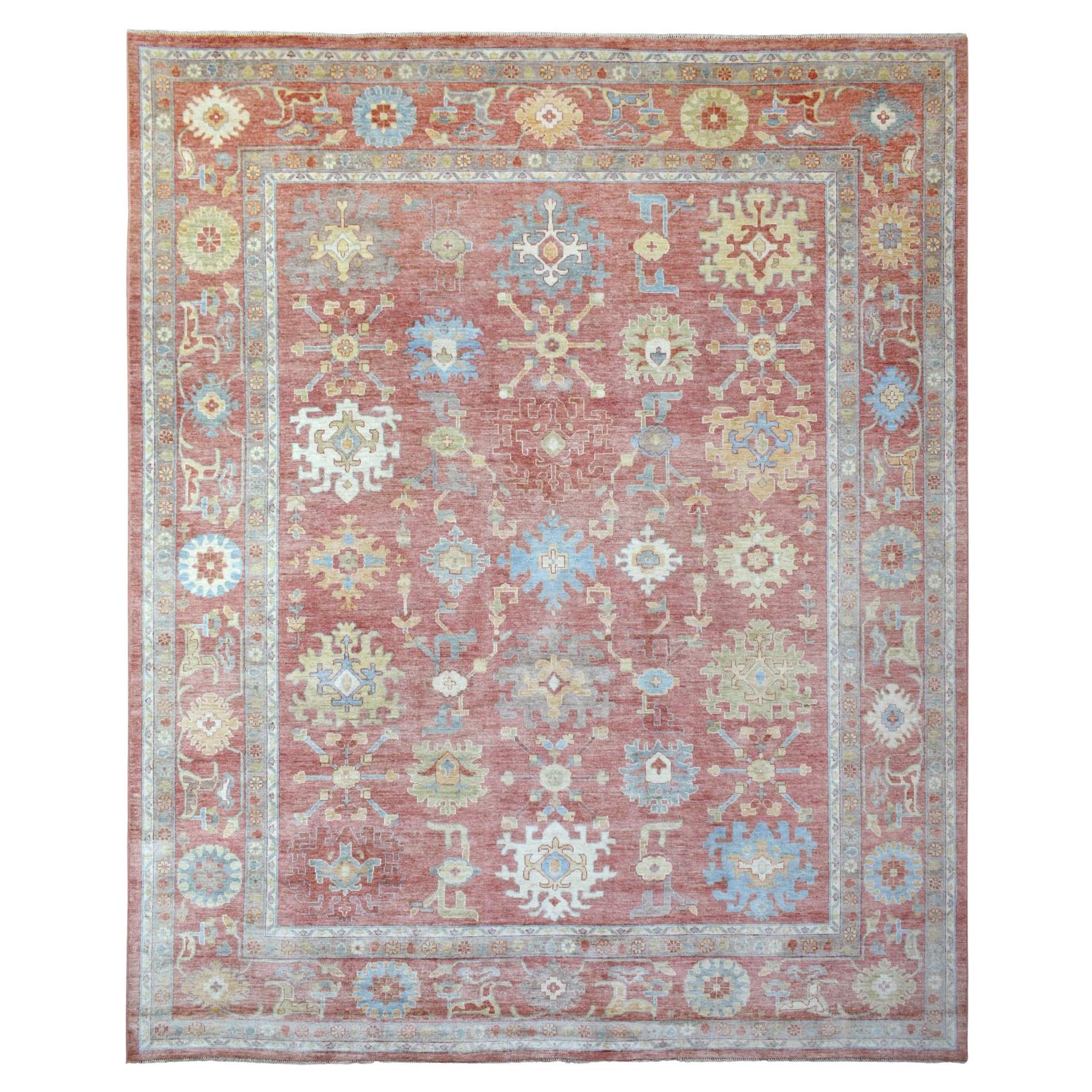 11'10 "x14'3" Rosa Corallo Afgano Angora Oushak Morbida Lana Annodata a Mano Ru di Grandi Dimensioni