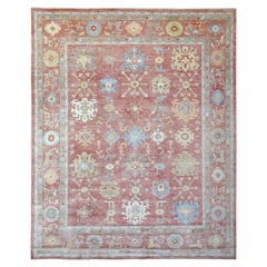 11'10 "x14'3" Rosa Corallo Afgano Angora Oushak Morbida Lana Annodata a Mano Ru di Grandi Dimensioni
