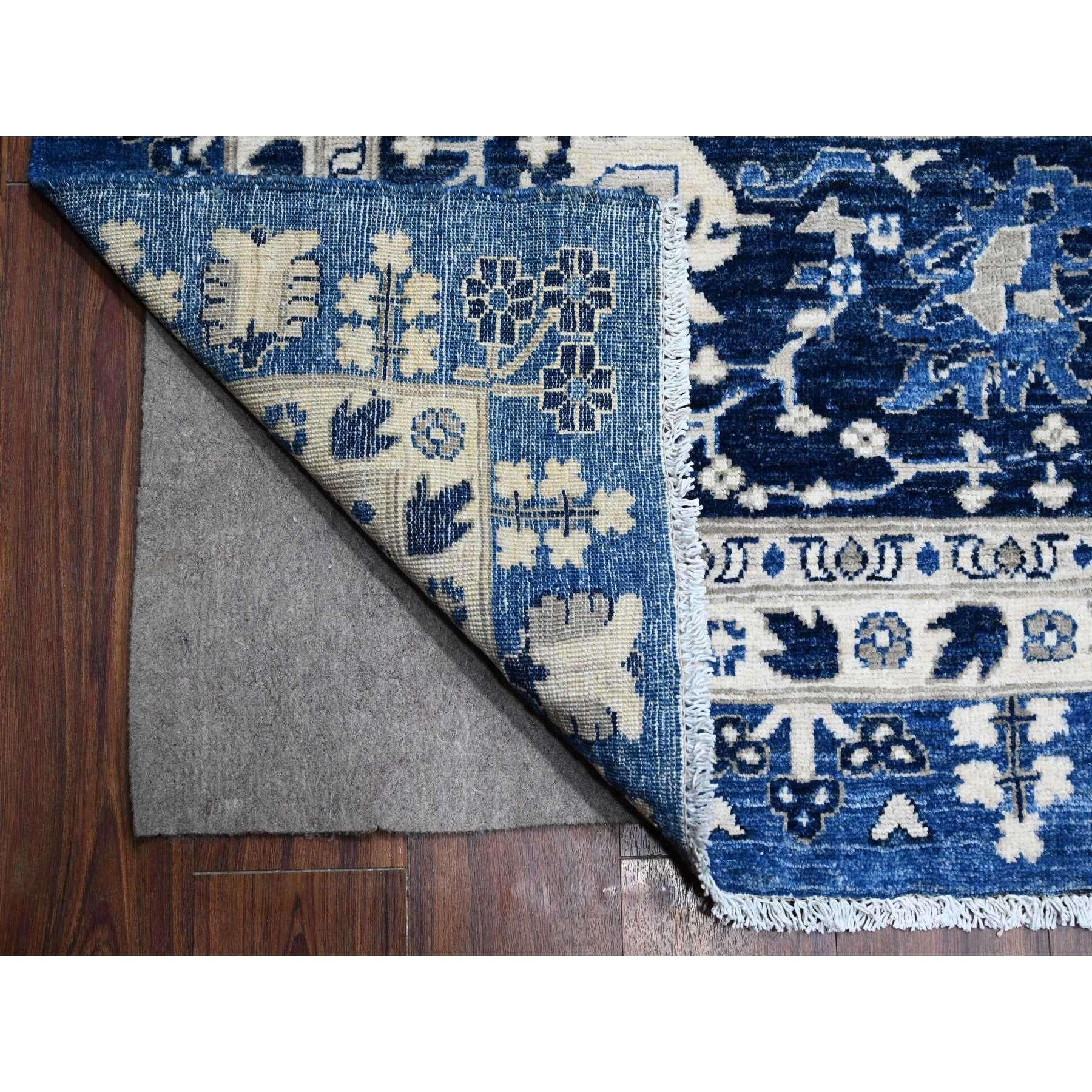 Noué à la main Tapis oriental Peshawar surdimensionné bleu noué à la main Tabriz Vase 11'10