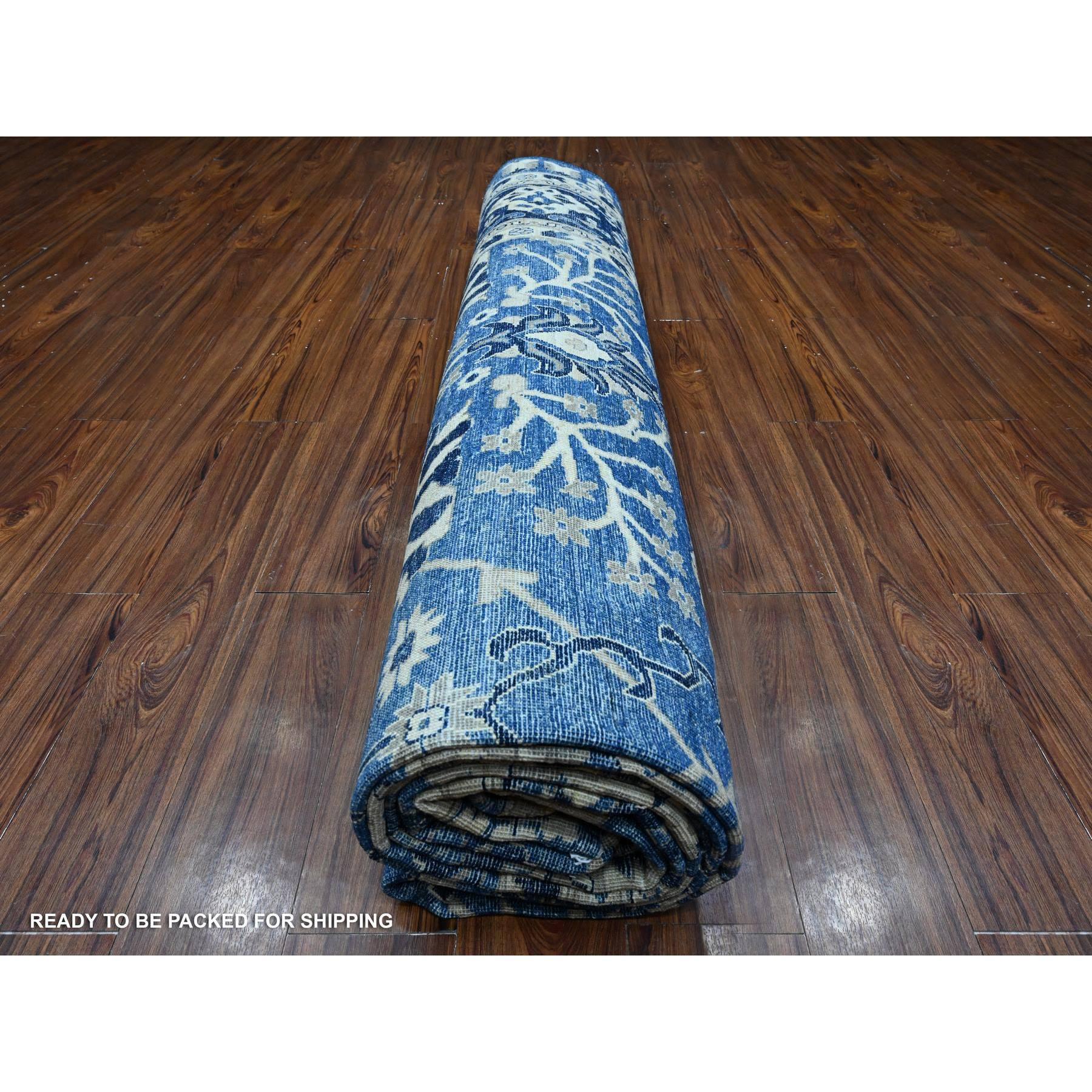 Tapis oriental Peshawar surdimensionné bleu noué à la main Tabriz Vase 11'10