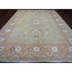 11'10"x14'6" Green Afghan Peshawar with Khotan Design Hand Knotted Wool XL Rug