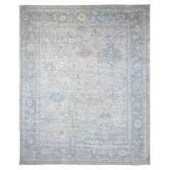 11'10 "x14'6" Hellgrauer handgeknüpfter Angora Oushak Blatt Design Wolle Orientteppich
