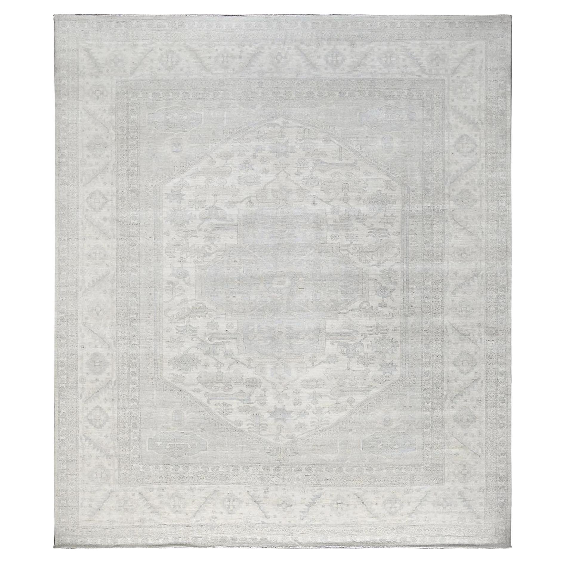 11'10 "x14'7" Ivory White Wash Peshawar mit Heriz Design Handgeknüpfter Wollteppich