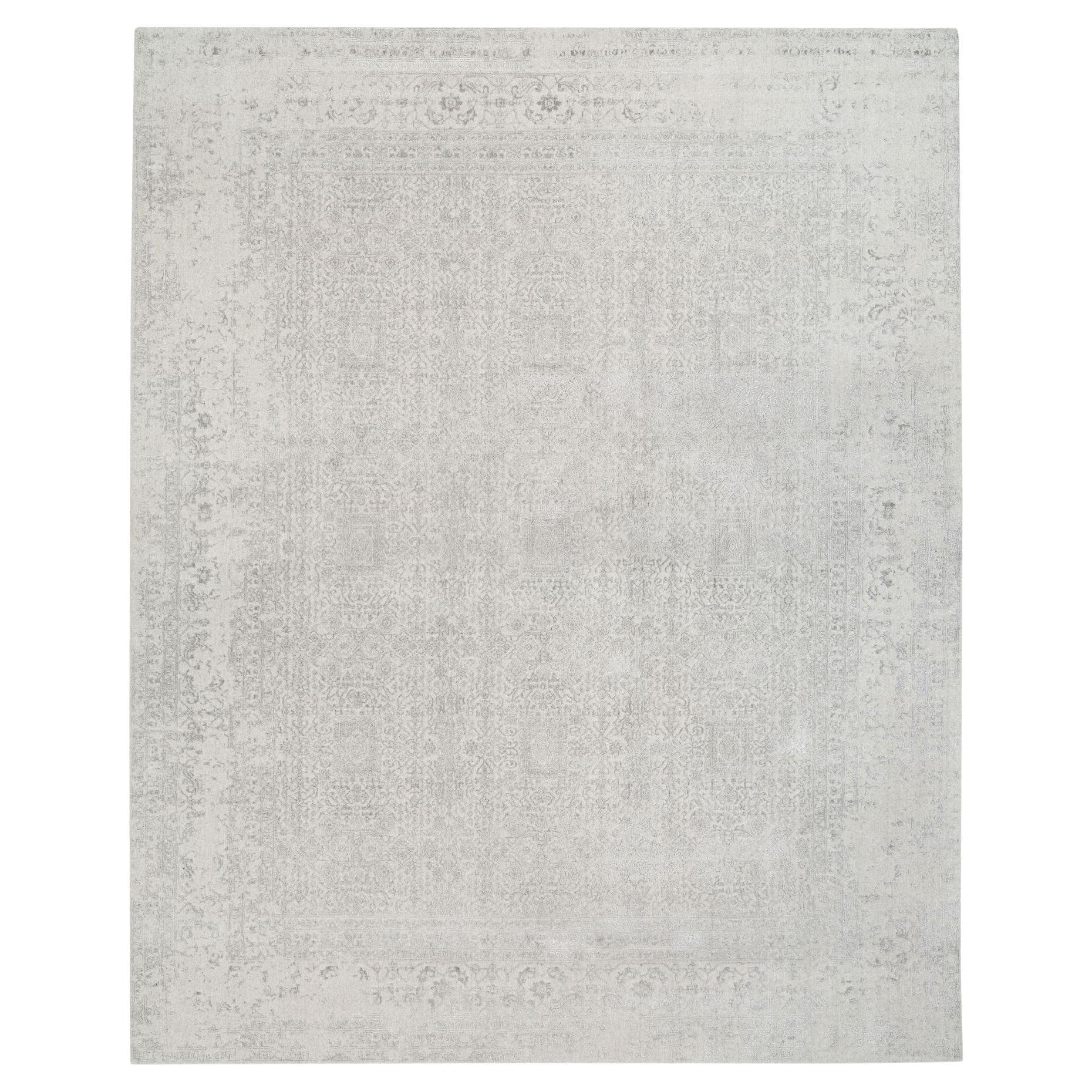 11'10"x14'9" Beige Wool and Silk Hand Loomed Fine Jacquard Oversized Rug