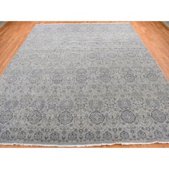 11'10"x14'9" Light Gray, Jewellery Design, Pure Wool, Hand Knotted Oversized Rug