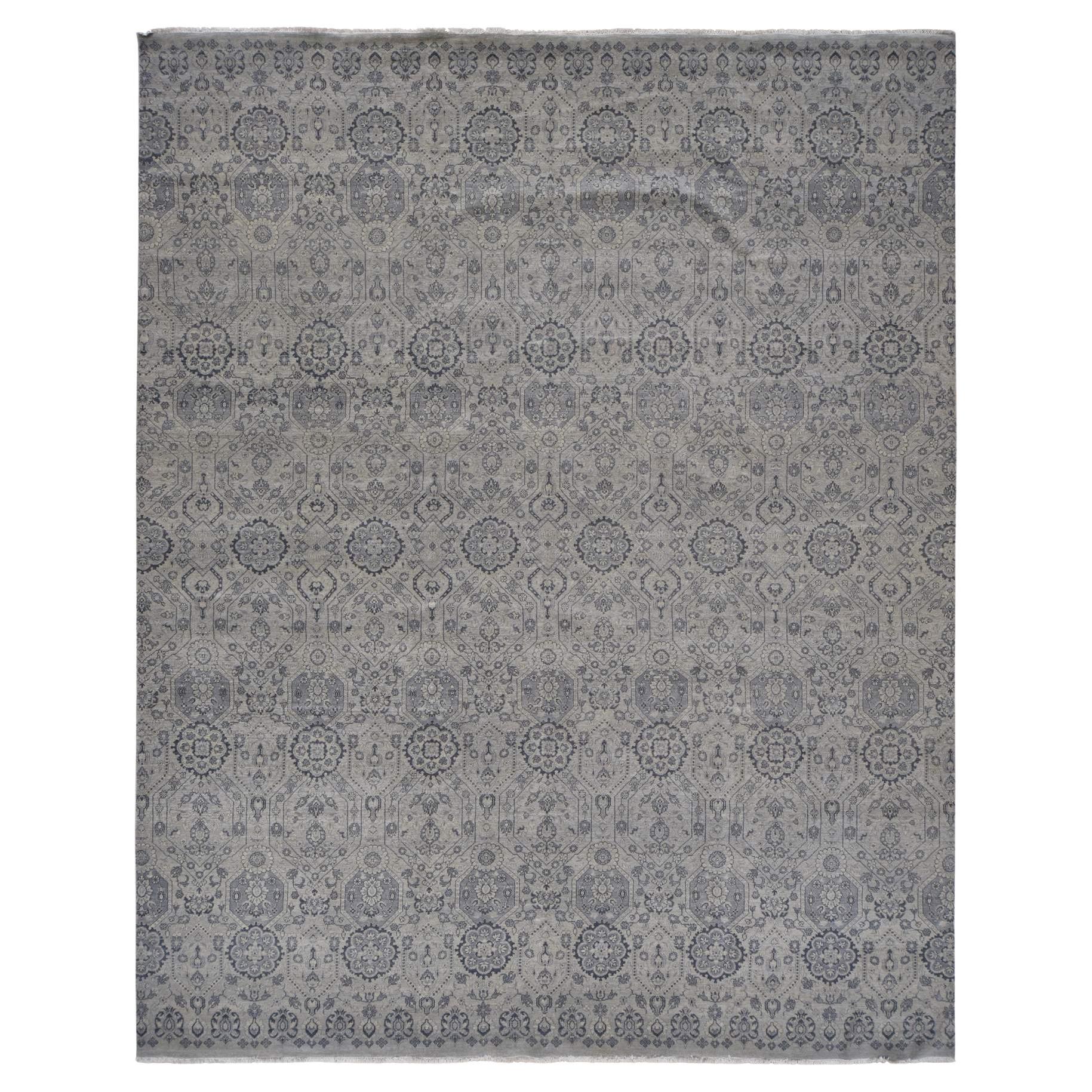 11'10 "x14'9" Light Gray, Jewellery Design, Pure Wool, Hand Knotted Oversized Rug (tapis surdimensionné noué à la main)