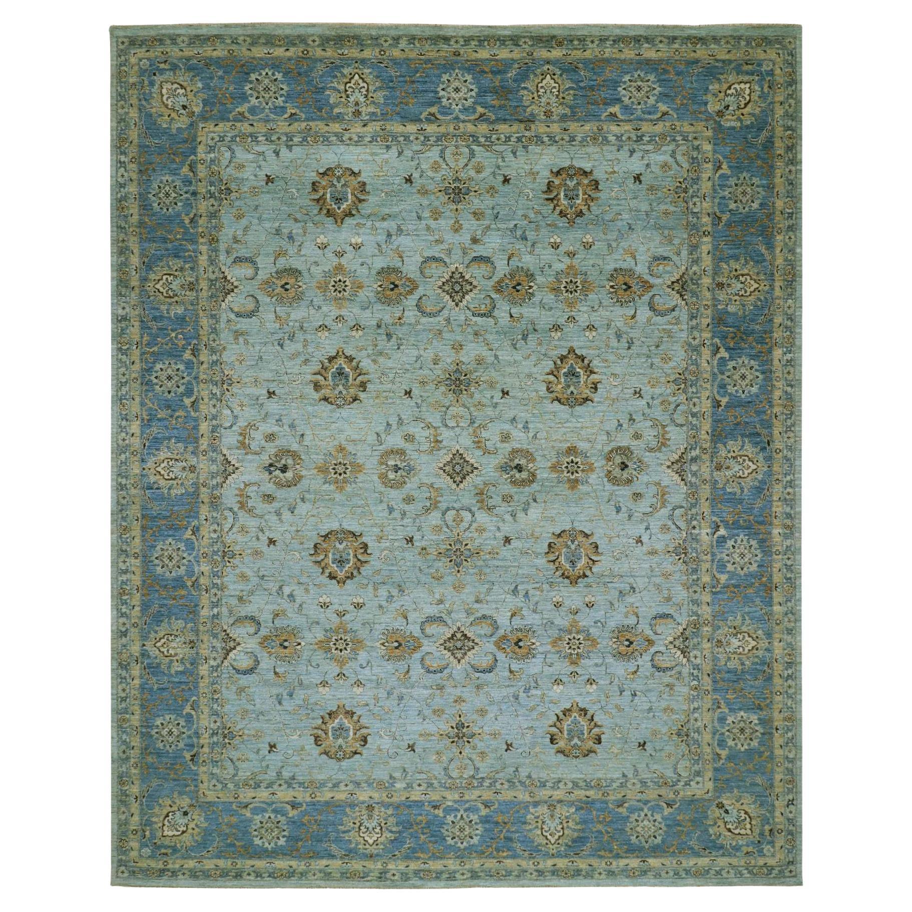 11'10"x15' Blue Agra Hand Knotted All Wool Shah Abbas Flower Design Oriental Rug For Sale
