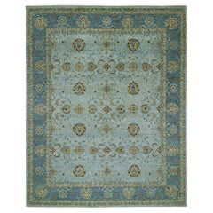 11'10 "x15' Alfombra Oriental Agra Azul Anudada a Mano Toda Lana Shah Abbas Diseño Floral