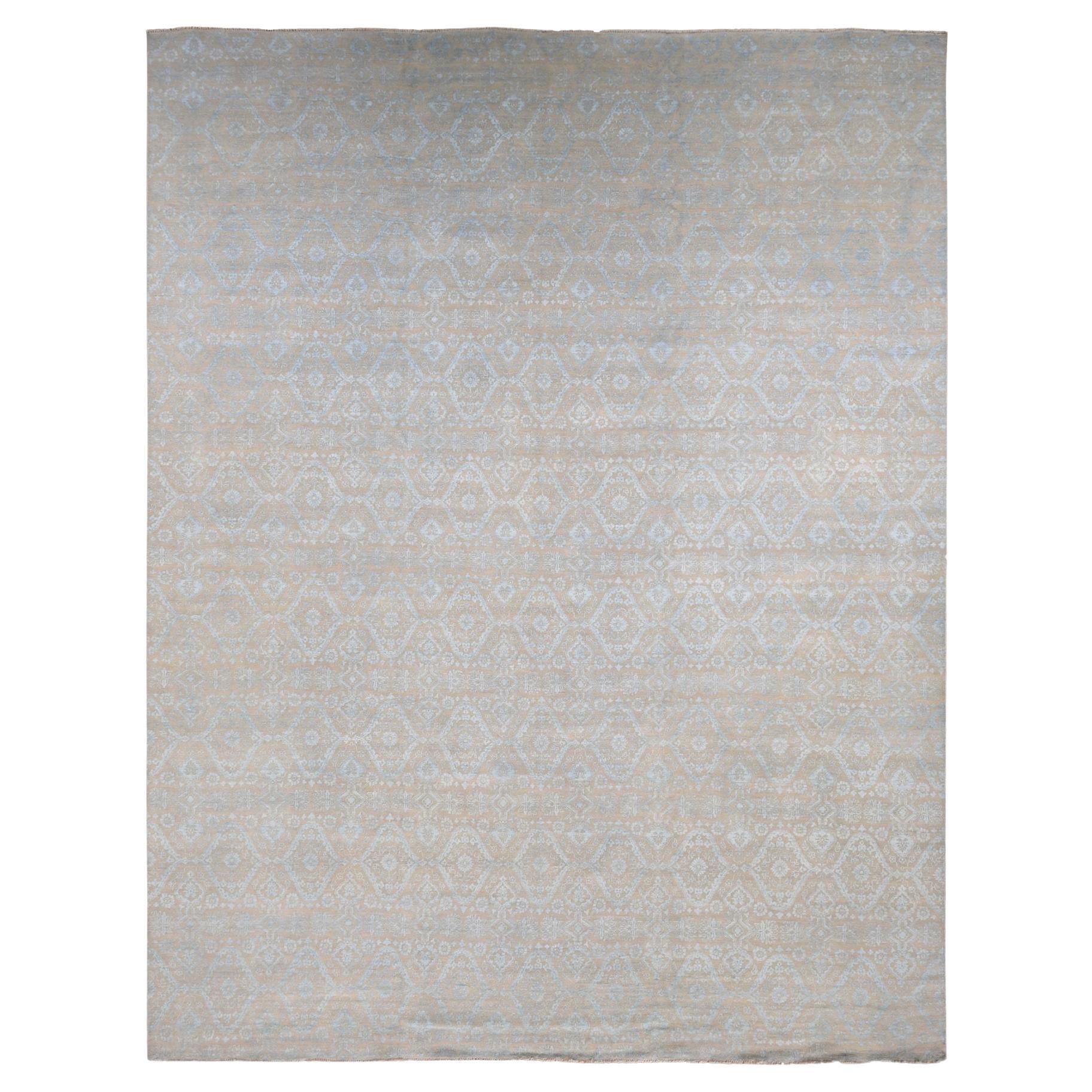 11'10 "x15' Tappeto marrone in lana e seta tono su tono con disegno di rosette annodato a mano in vendita