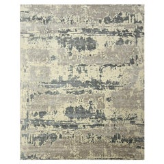 11'10"x15' Gray & Beige Modern Abstract Design Wool and Silk Hand Knotted Rug