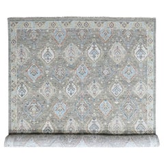 11'10"x15' Green Supple Collection Oushak All Over Design Wool Hand Knotted Rug