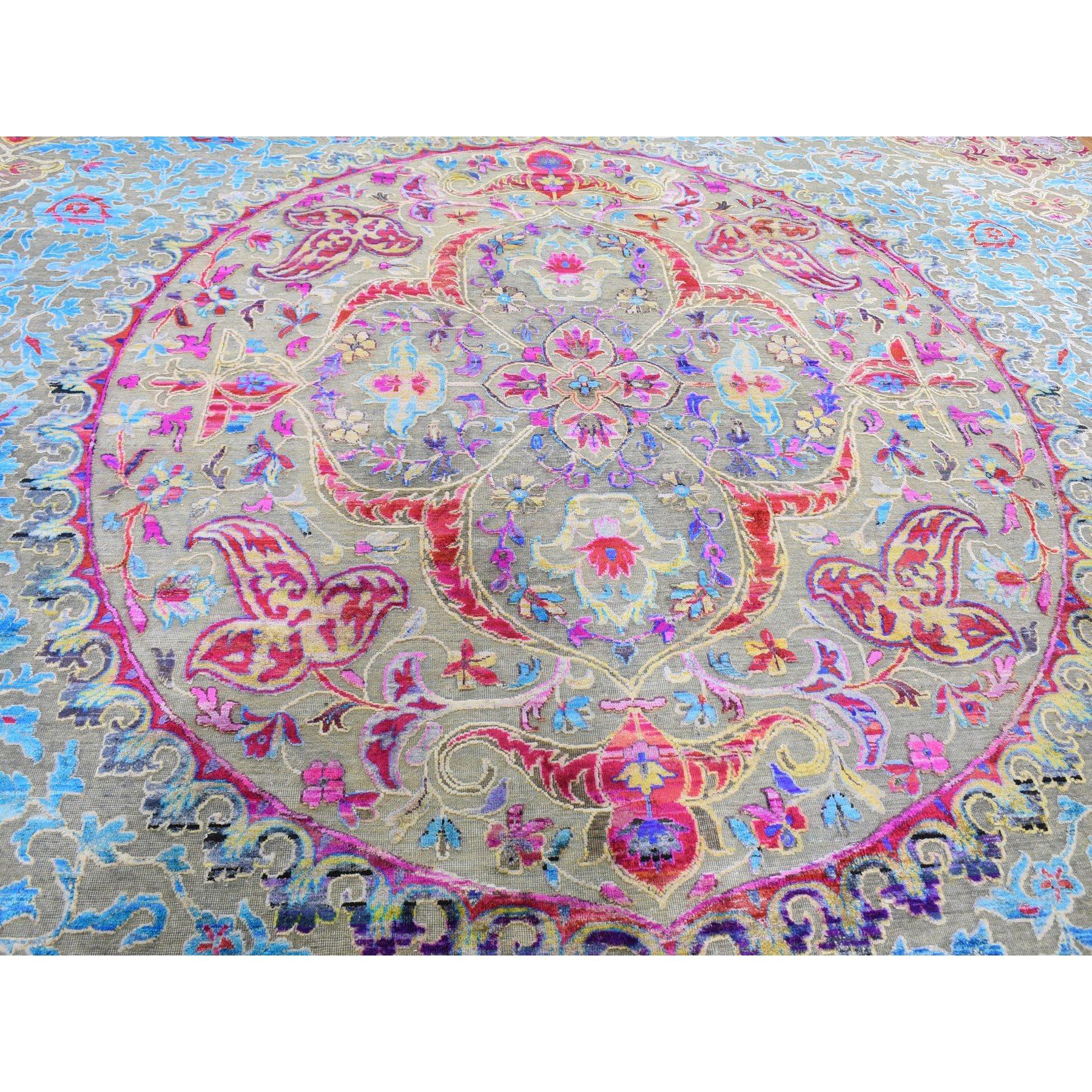 Alfombra Maharaja de Seda Sari y Lana Texturizada de Gran Colorido 11'10 