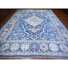 11'10 "x15'1" Alfombra Oriental Anatolia Azul Inspirada en los Pueblos 100% Lana Anudada a Mano