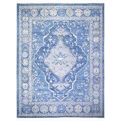 11'10"x15'1" Blauer handgeknüpfter orientalischer Teppich aus 100 % handgeknüpfter Wolle, Anatolisch- Village-inspiriert