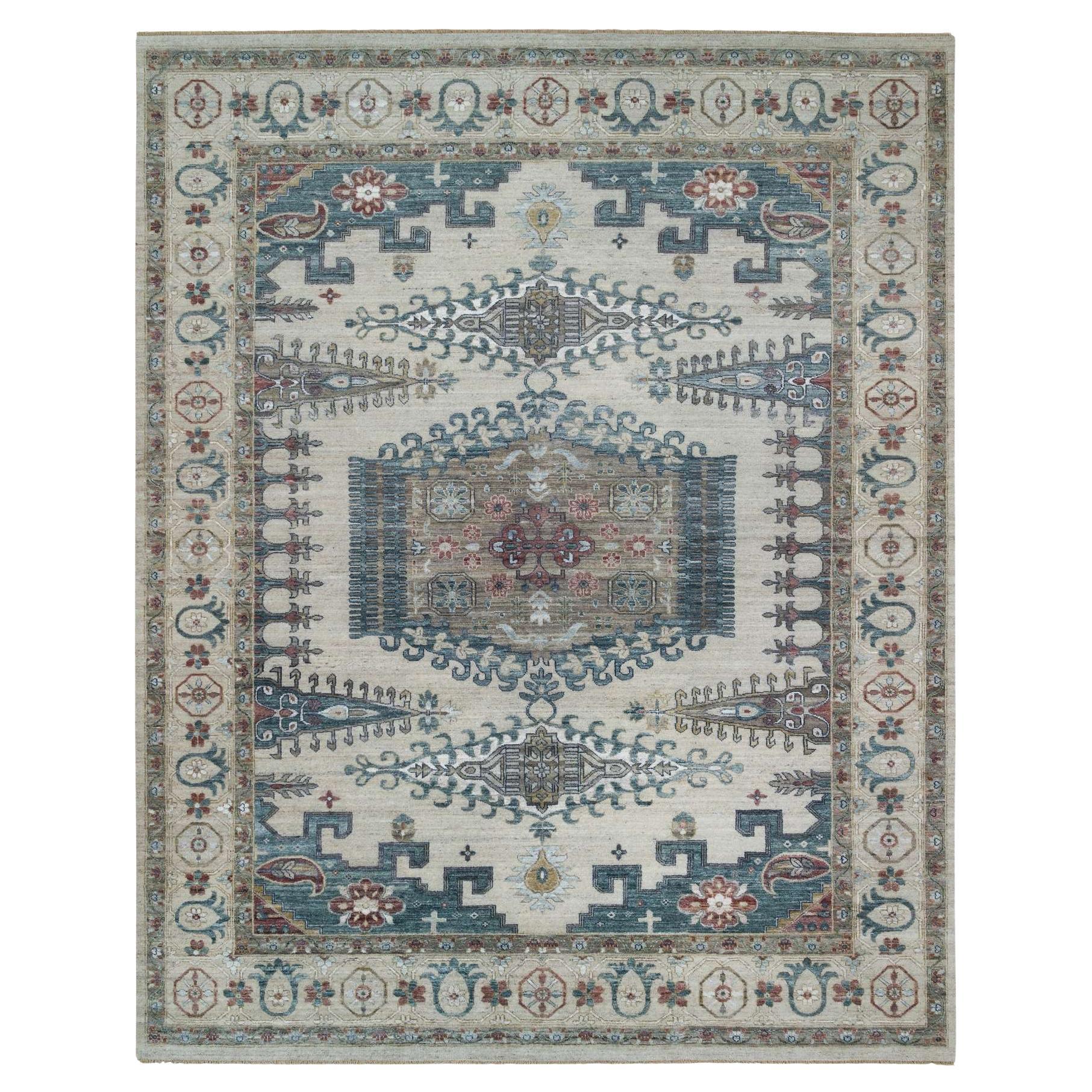 11'10 "x15'2" Marfil Pura Lana Anudada a Mano Diseño Persa Viss Alfombra Sobredimensionada en venta
