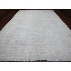 11'10"x15'3" Gray White Wash Peshawar All Over Leaf Design Hand Knotted Wool Rug