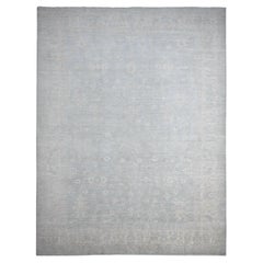 11'10 "x15'3" Gray White Wash Peshawar All Over Leaf Design Tapis en laine noué à la main