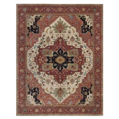 11
10"x15
3" Ivory Hand Knotted Soft Wool Antiqued Fine Heriz Re-Creation XL Rug