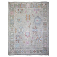 11'10 "x15'5" Gris clair Laine douce Noué à la main Afghan Angora Oushak Tapis d'Orient