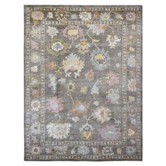 11'10 "x15'9" Brown Afghan Angora Oushak Leaf Design Handgeknüpft 100% Wolle Teppich