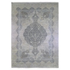 Tapis surdimensionné en soie et laine texturée à motif d'arbre de vie et de méditation 11'10 "x16''.