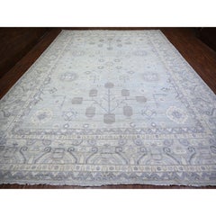 11'10"x16'3" Chrome Gray Wool Hand Knotted White Wash Peshawar Oversized Rug