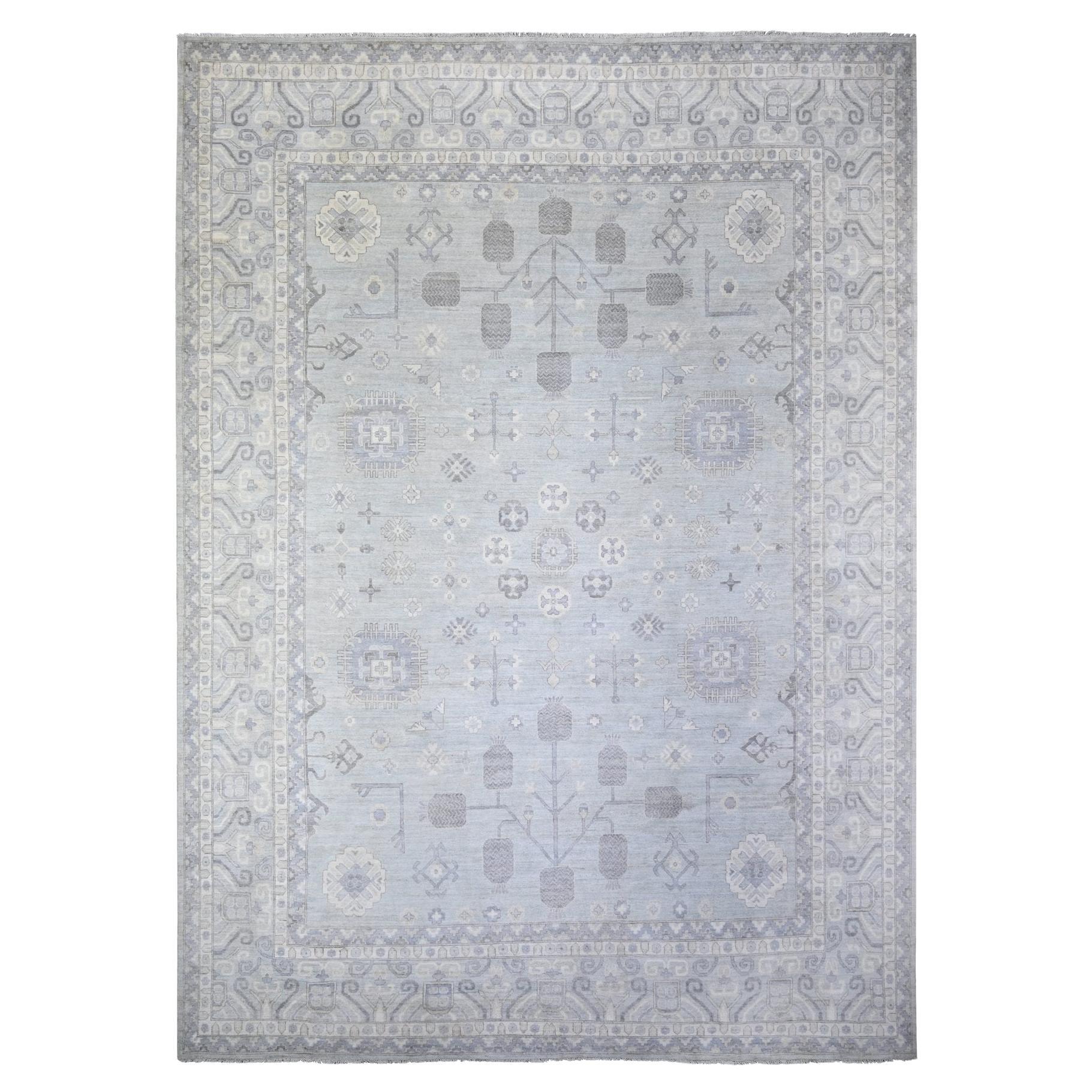 11
10 "x16
3" Chrome Gray Wool annodato a mano White Wash Peshawar Oversize Rugs