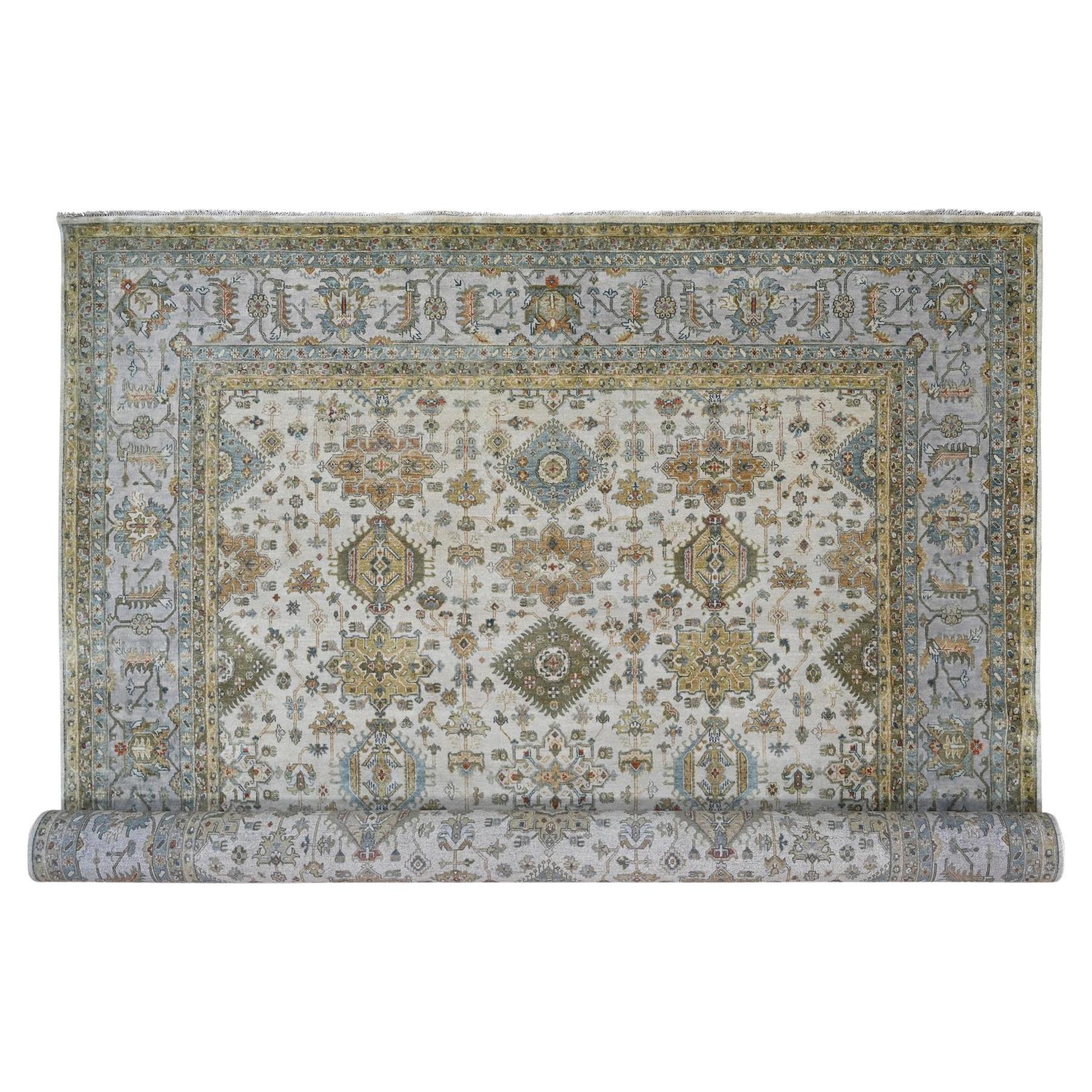 11
10 "x17
10" Avorio Annodato a mano in Lana Karjihooz Design/One Tappeto Orientale Oversize