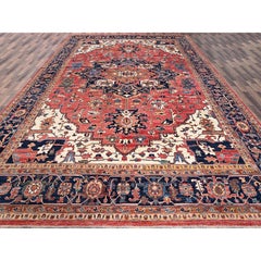 11'10"x17'7" Coral Red Aryana Grade Serapi Heriz Design Hand Knotted Wool Rug