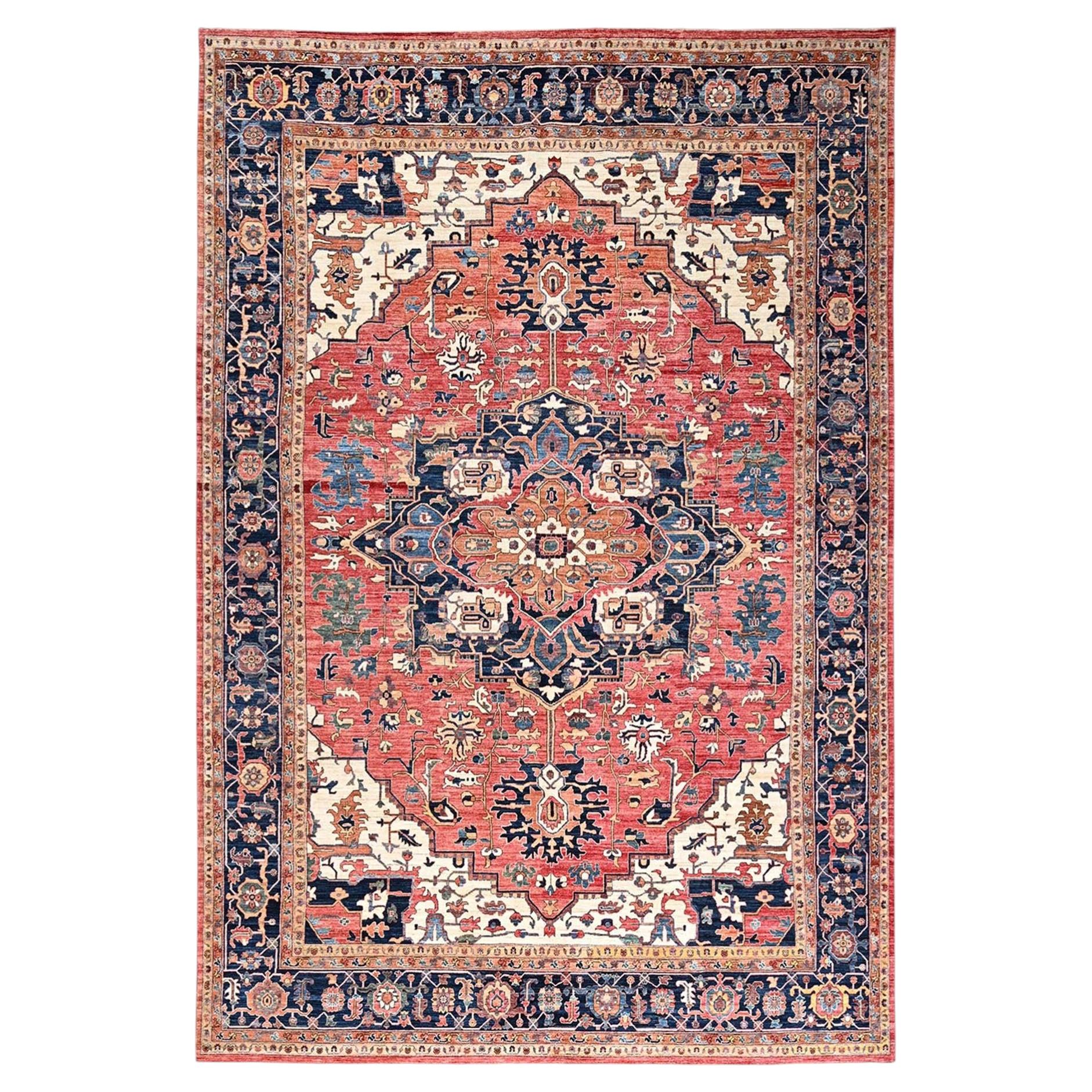 11'10"x17'7" Coral Red Aryana Grade Serapi Heriz Design Hand Knotted Wool Rug