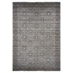 11'10 "x18'6" Grigio Medaglioni di ispirazione Mughal Design Lana e Seta Annodato a mano Rugs